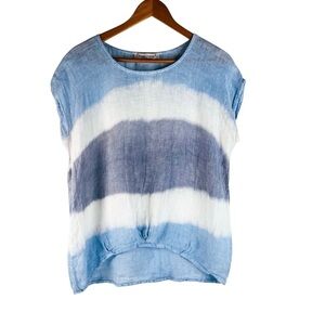 Haris Cotton 100% Linen Blue and White Women's Top Greece Bohon Lagenlook Small